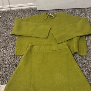 Zara Olive Knit Top and skirt